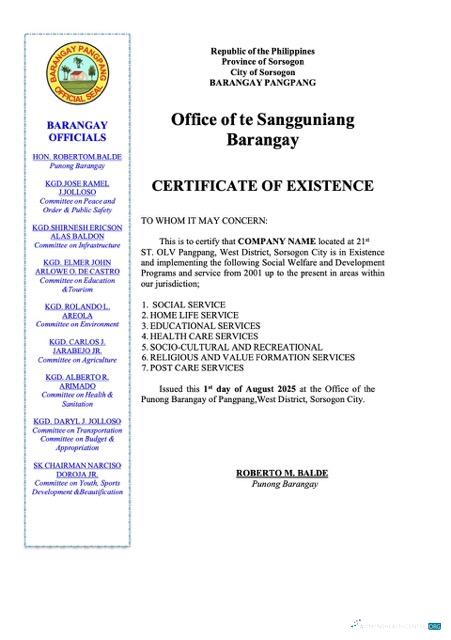 Download Philippines certificate of existence Word and PDF template Photoshop template